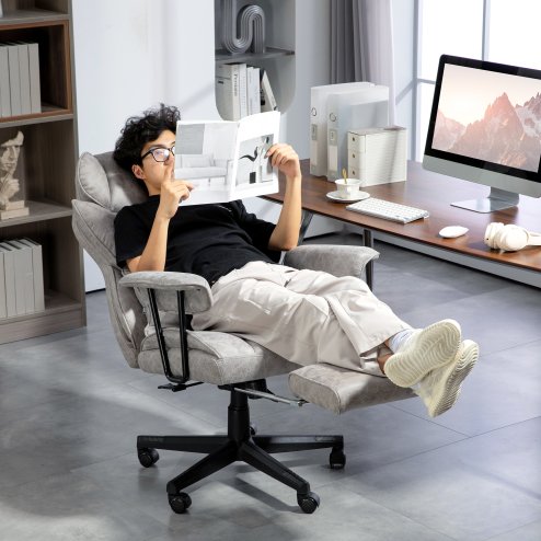 HOMCOM Office Chair, Ergonomic Desk Chair with Foot Rest, Lumbar Support, Reclining Function and Wide Seat, Height-Adjustable High Back Swivel Rolling for Home Office, Support up to 180 kg, Grey