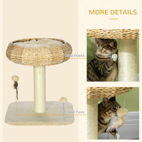 PawHut 51cm Cat Tree, Kitty Activity Center, Cat Climbing Toy, Cat Tower w/ Cattail Bed, Toy Ball, Scratching Post - Beige