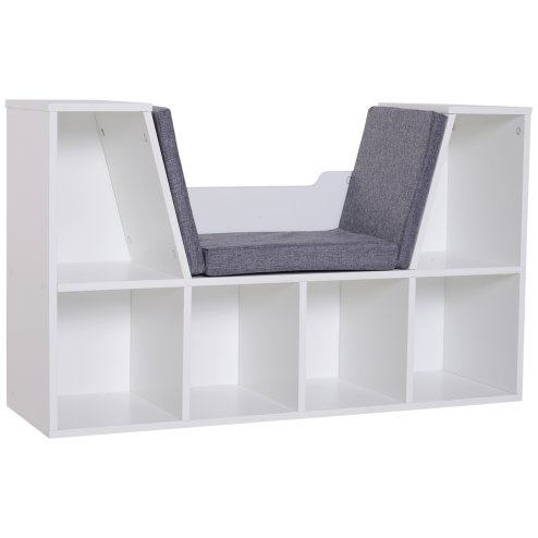 HOMCOM Bookcase Storage Shelf with Cushioned Reading Seat, Cube Bookshelf Organizer for Bedroom Living Room