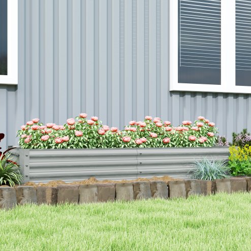 Outsunny Galvanised Raised Garden Bed, 180 x 90 x 30cm Raised Bed with Reinforcing Bars, Outdoor Raised Planter with Open Bottom for Vegetables, Flowers, Herbs, Silver