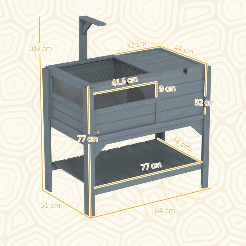 PawHut Tortoise House w/ Shelf, Small Pet Reptile Wooden House w/ Hide Shelter Den and Run, Lamp Holder, Tray, for Indoors, Outdoors - Grey