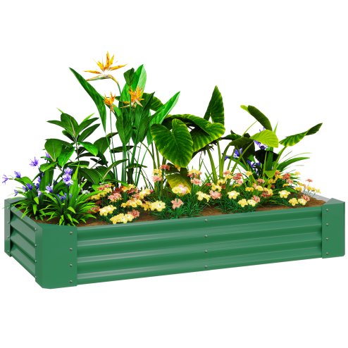 Outsunny Galvanised Raised Garden Bed, 180 x 90 x 30cm Raised Bed with Reinforcing Bars, Outdoor Raised Planter with Open Bottom for Vegetables, Flowers, Herbs, Green