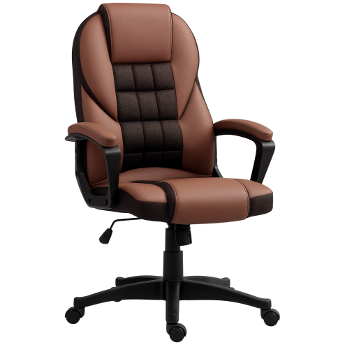 HOMCOM Executive Office Chair, PU Leather High Back Desk Chair, Swivel Computer Chair with Adjustable Height and Tilt Function, Brown