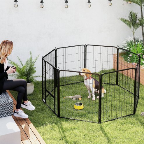 PawHut Dog Pen, 8 Panel Puppy Pen, Steel Dog Playpen, for Medium Breeds, 80cm Tall, Black