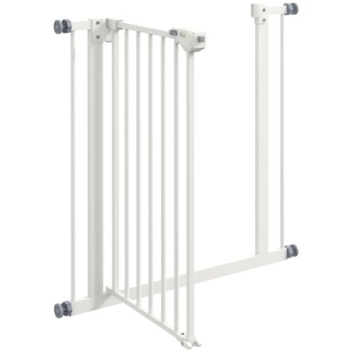 PawHut Dog Gate Stair Gate Pressure Fit Pets Barrier Auto Close for Doorway Hallway, 74-80cm Wide Adjustable, White