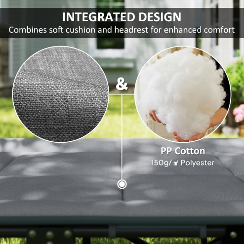 Outsunny Folding Camping Bed for Adults with Cushion, Heavy Duty Portable Travel Camping Cot with Headrest, Side Pocket and Non-Slip Foot Pads for Outdoor Beach Travel Office, Grey