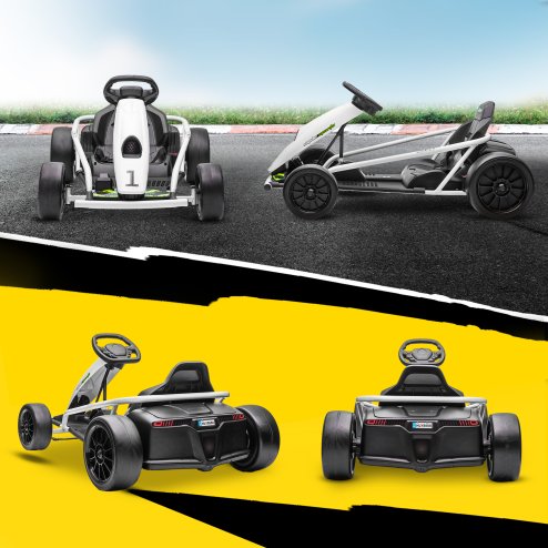HOMCOM 24V Electric Go Kart for Kids, Drifting Ride-On Racing Go Kart with Slow Start, Music, Horn Honking and Safety Belt, for 8-12 Years Old, White