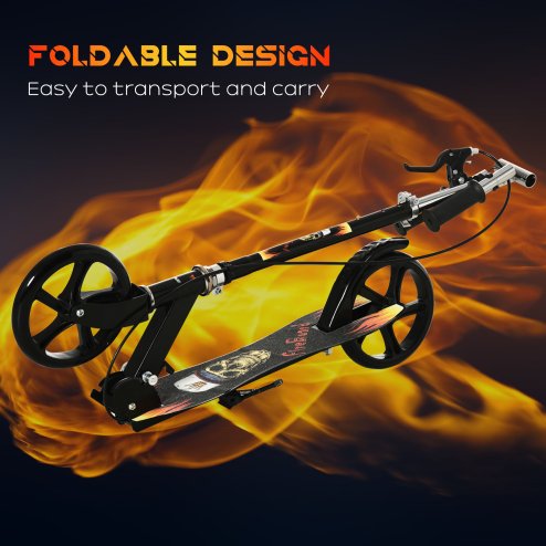 HOMCOM Kids Scooter, Foldable Stunt Scooter with Adjustable Height, Brake for Ages 7-14 Years - Black