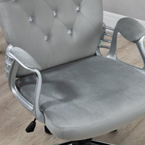 Vinsetto Home Office Chair, Velvet Computer Chair, Button Tufted Backrest with Swivel Wheels, Adjustable Height and Tilt Function, Grey