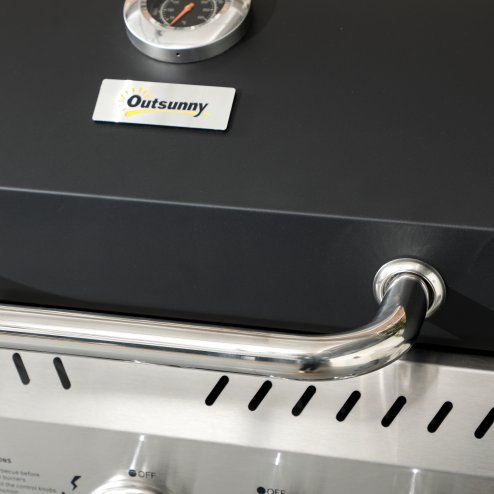 Outsunny 3+1 Gas Burner Grill, 11.5 kW Propane Gas Barbecue BBQ Grill with Wheels, Warming Rack, Shelves, Thermometer, Bottle Opener, Black