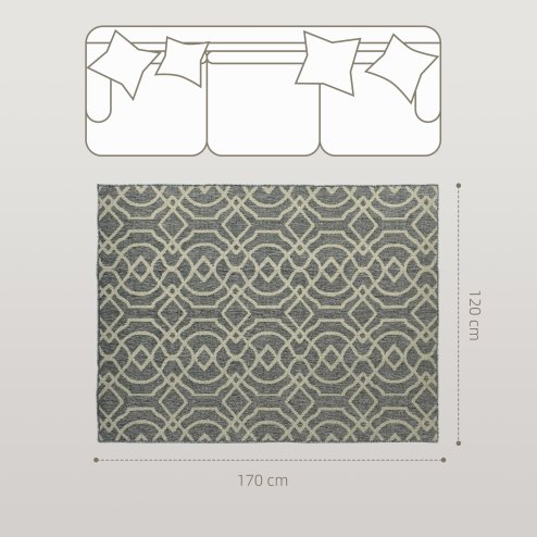 HOMCOM UV Resistant Indoor & Outdoor Area Rug, Easy-Cleaning Machine Washable Rug with Geometric Pattern for Patio, Garden, Kitchen, Bathroom or Living Room, 170 x 120 cm, Grey