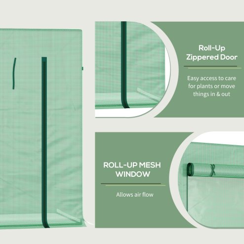 Outsunny Tomato Greenhouse Walk-in Garden Greenhouse with Pent Roof, Roll-up Door, Mesh Window for Plants Flowers Herbs Grow, 200 x 76 x 168 cm, Green