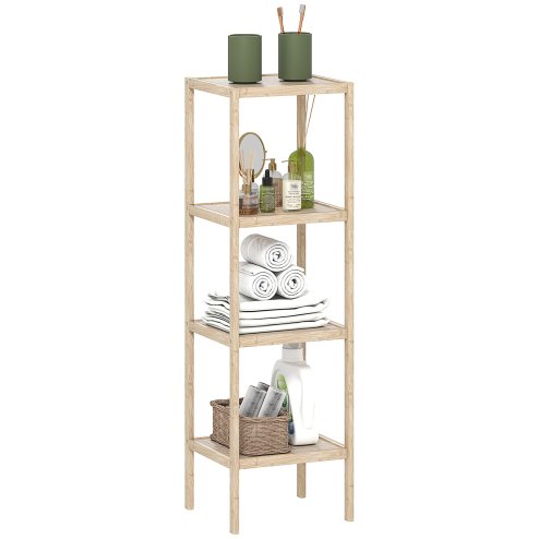HOMCOM 4-Tier Bamboo Bathroom Storage Shelves, Freestanding Storage Shelving Unit, Multifunctional Display Plants Stand Shelf Rack Organiser