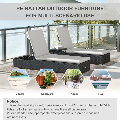 Outsunny PE Rattan Sun Loungers Set of 2, Five-level Adjustable Recliner Chairs w/ Soft Padded Cushion for Patio, Garden, Mixed Brown
