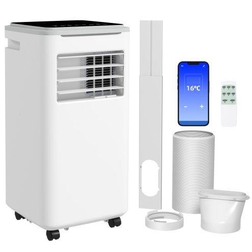 HOMCOM 9000 BTU Portable Air Conditioner, Smart Home WiFi Compatible, 2.6KW 4 in 1 Air Conditioning Unit, Dehumidifier, Fan with Remote, 24H Timer, Window Venting Kit, 20m², R290, A Energy Efficiency