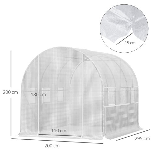 Outsunny 3 x 2 x 2m Polytunnel Greenhouse with Roll-up Sidewalls, Door and 6 Mesh Windows, Walk In Green House with UV-resistant PE Cover, White