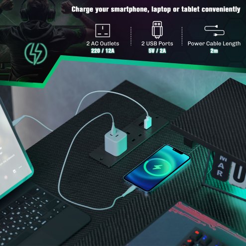 HOMCOM L Shaped Gaming Desk with LED Lights, Power Outlet, USB Charging Ports, 107cm Reversible Corner Computer Desk with Storage Shelves, Monitor Stand for Home Office, Small Space, Black