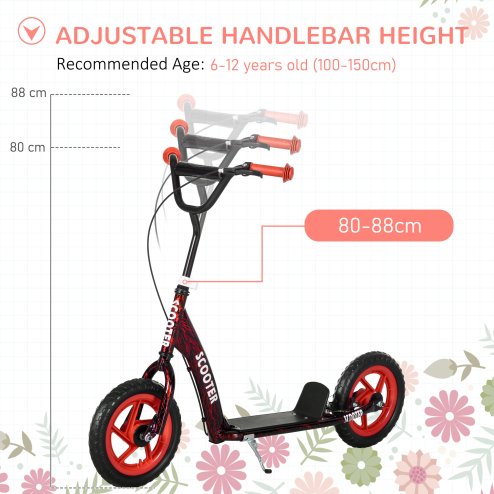 AIYAPLAY Kids Scooter, Big Wheel Kick Scooter with Adjustable Height Handlebar, Non-slip Footplate, Rear Brake, Kickstand, for Kids 6-12 Years Old, Red