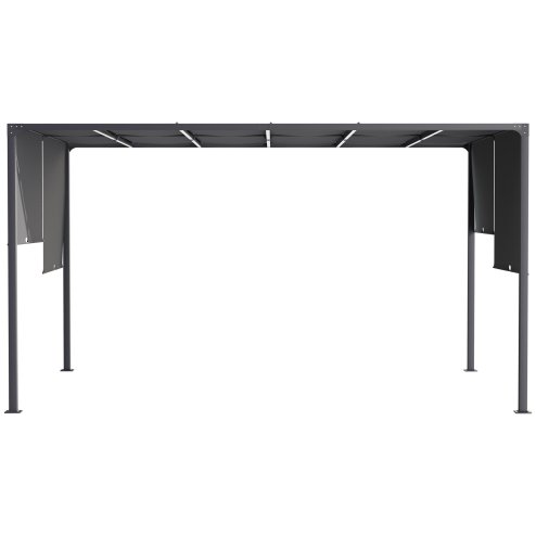 Outsunny 3(m) x 4m Pergola with Solar LED Lights, Garden Gazebo with Retractable Roof, Steel Frame, Outdoor Sun Shade Shelter for Patio Balcony Porch, Dark Grey
