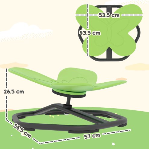 AIYAPLAY Sensory Spinning Chair for Kids, Butterfly-Shaped Swivel Chair for Balance and Coordination Training, Multi-Position Spinning Seat with Non-Slip Base, Green