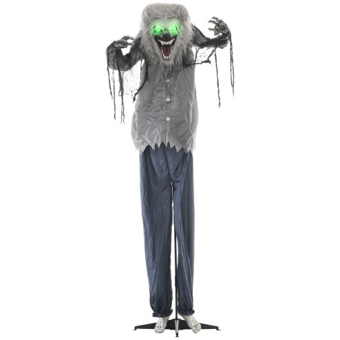 HOMCOM 210cm Skeleton Werewolf Outdoor Halloween Decoration, Halloween Animatronic with Sound Activated, Light Up Eyes, Sound Effects, Animated Prop for Haunted House