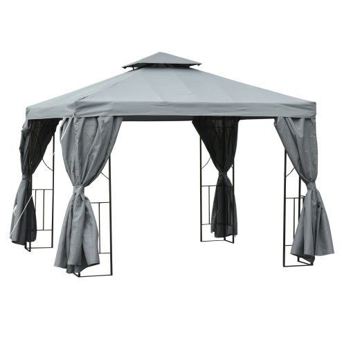 Outsunny 3 x 3 m Garden Gazebo Double Roof Marquee Patio Wedding Party Tent Canopy Shelter with Sidewalls (Dark Grey)