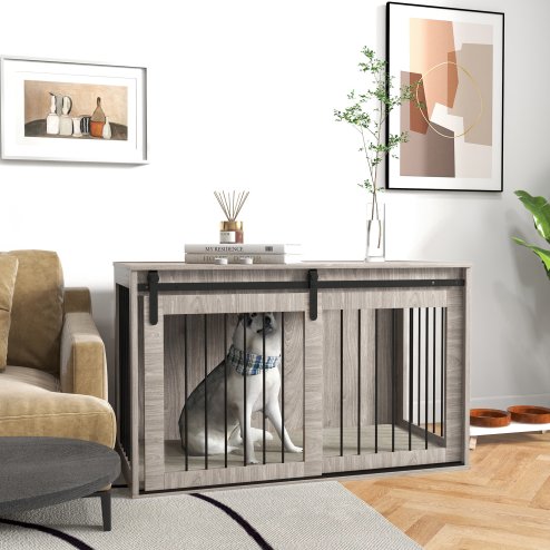 PawHut Dog Crate Furniture, Dog House Furniture Style for Extra Large Breeds, Pet Kennel with Removable Cushion for Indoor Use, 118 x 60 x 73 cm, Brown