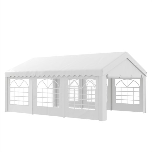 Outsunny 6m x 4m Marquee Party Tent, Heavy Duty Wedding Canopy with Sidewalls, Doors, Windows, Galvanised Garden Gazebo for Parties Events, White Image