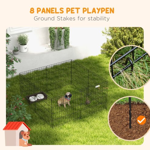 PawHut Eight-Panel Dog Playpen Puppy Pen Rabbits, Guinea Metal Crate, Pet Cage, Run Indoor, Outdoor, 61 x 61cm