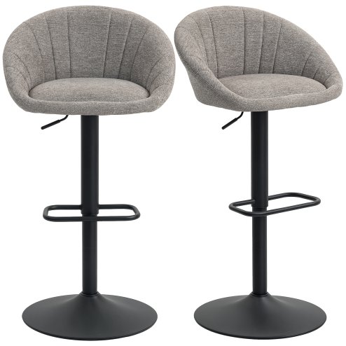 HOMCOM Bar Stools Set of 2, Swivel Barstools, Height Adjustable Breakfast Bar Chairs with Backrest and Footrest for Kitchen Island Counter, Dining Room, Grey