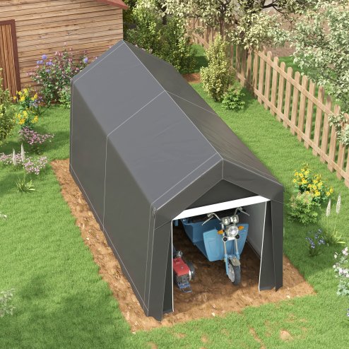 Outsunny 2.1 x 3.6 (m) Garden Storage Tent, Portable Shed with Heavy Duty Galvanised Steel Frame, Ventilation Window, Roll-up Zipper Door, for Bike, Motorbike, Garden Tools, Dark Grey