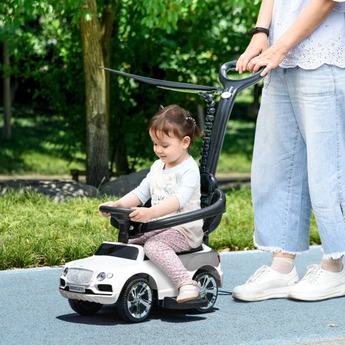 AIYAPLAY Bentley Bentayga Licensed Baby Push Car, 3-in-1 Ride on Car Foot to Floor Sliding Car with Removable Push Handle, Canopy, Horn Music, Storage, Safety Guardrail, for 12-36 Months, White