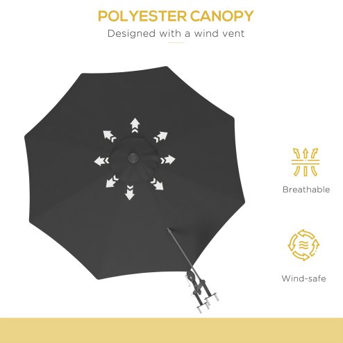 Outsunny 3 M Wall Mounted Garden Parasol Umbrella with Rotate, Outdoor Market Umbrella Sun Shade Canopy with 8 Ribs, Charcoal Grey