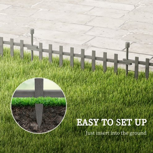 Outsunny Decorative Garden Fencing, 4PCs Outdoor Fence Panels, Wooden Landscape Flower Bed Border Edging, Grey