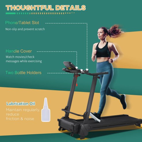 HOMCOM 2.5HP 14Km/h Manual Incline Electric Running Machine Motorized Treadmill Folding, MP3 & USB Player, 12 Preset Programs, 5 Speed Shortcut, w/ WIDE RUNNING BELT, LCD Display, Drink Holders