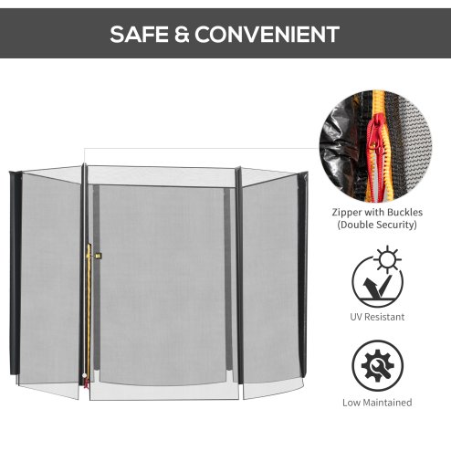 HOMCOM 8ft Trampoline Net Replacement Safety Net Enclosure Net Spare w/ 6 Poles