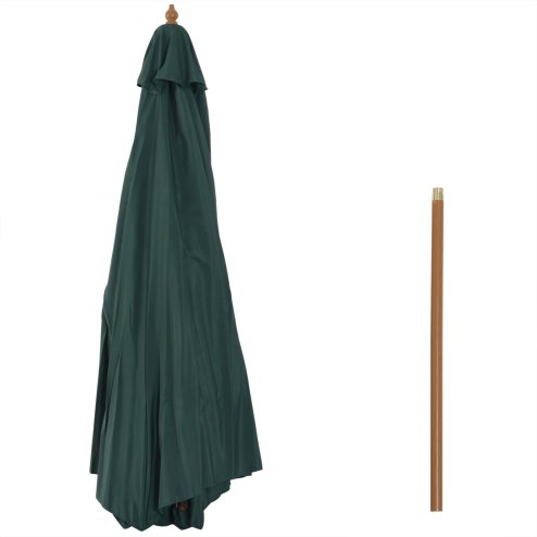 Outsunny 3(m) Garden Parasol, Pulley Operated Patio Umbrella, Wooden Parasol, Table Market Umbrella with Rope Pulley Mechanism and 8 Ribs, Dark Green