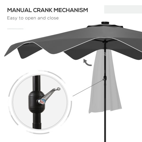 Outsunny 3(m) Garden Parasol Umbrella with 32 Solar LED Lights and Tilt, Outdoor Market Table Umbrella Sun Shade Canopy with Crank, 8 Ribs, Dark Grey