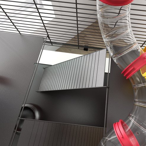 PawHut Large Hamster Cage, Gerbil Cage with Deep Glass Bottom, Tunnels, Non-Slip Ramps, Exercise Wheels, Water Bottle, Dish, 60 x 40 x 57cm