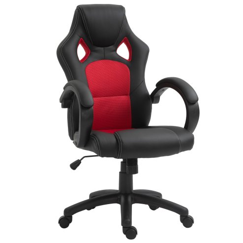 Vinsetto Gaming Chair Faux Leather Swivel Computer Racing Gamer Desk Chair for Home Office with Wheels, Red Image