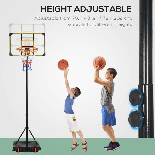 SPORTNOW Height Adjustable, Basketball Hoop and Stand with Firm Backboard and Weighted Base, Portable on Wheels, 1.8-2.1m, Yellow