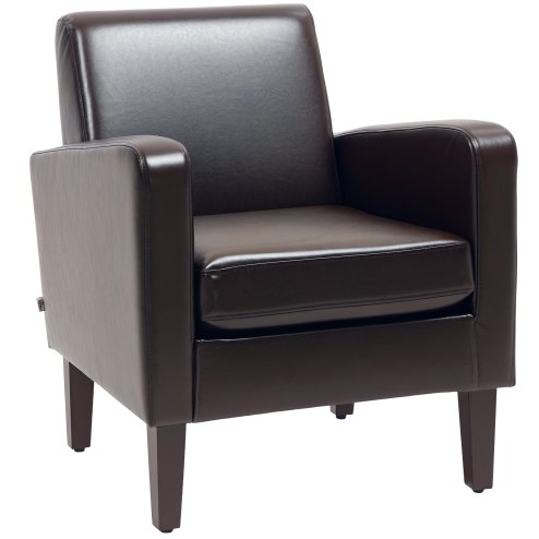 HOMCOM Modern Wingback Living Room Chair, Upholstered PU Leather Accent Armchair,  Single Sofa Chair with Lounge Seat and Wood Legs for Bedroom/Office/Reading Spaces, Brown