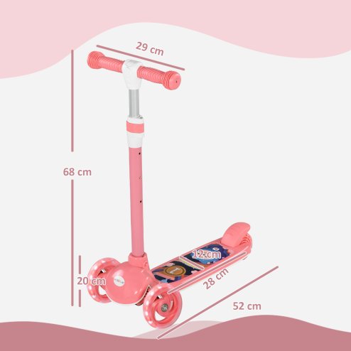 AIYAPLAY Kids Scooter, 3 Wheel Scooter for Toddlers Ages 2-6, with 3-level Adjustable Height, LED Light, TPE Handlebar, Kick Scooter for Boys and Girls, Pink