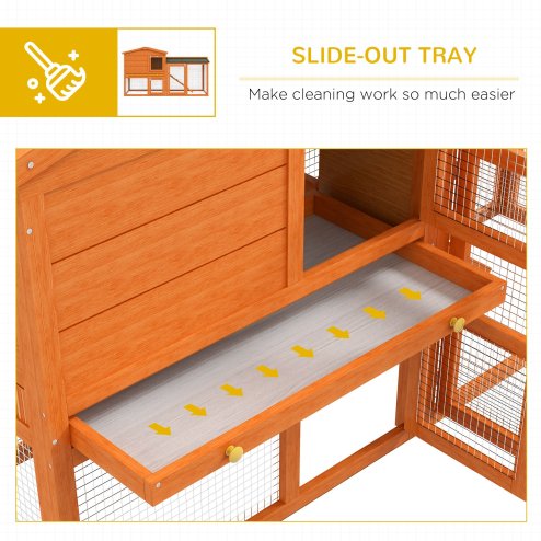 PawHut Rabbit Hutch Outdoor, 2 Tier Guinea Pig Hutch with Run, Ramp, Slide-out Tray, Asphalt Roof, 150 x 45 x 85cm