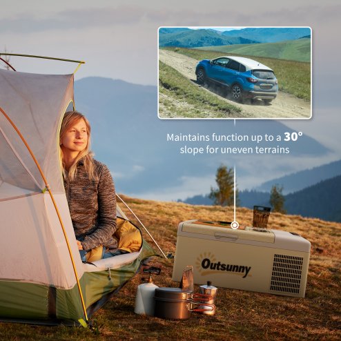Outsunny 16L Car Refrigerator,  Portable Compressor Camping Fridge Freezer with 12/24V DC and 100-240V AC for Car, RV and Camping Use, Down to -20°C, Khaki