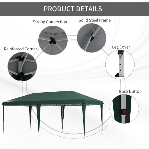 Outsunny Pop Up Gazebo 3 x 6m, Foldable Canopy Tent, Height Adjustable Wedding Awning Canopy w/ Carrying Bag, Green