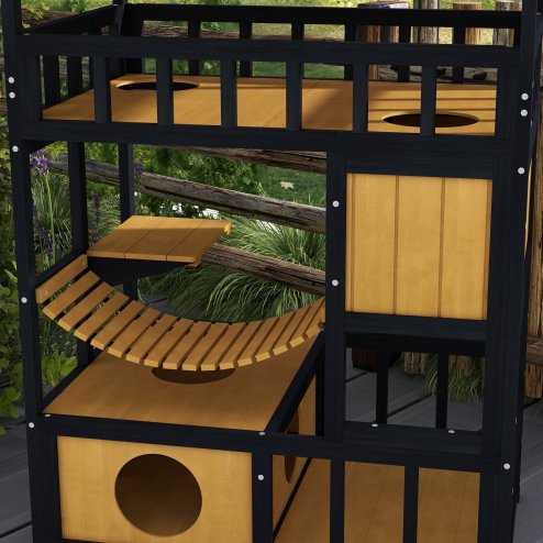 PawHut Outdoor Cat House Wooden Cat Shelter, 4 Tier with Suspension Bridge, Balcony, Escape Doors Water-Resistant Roof, for 1-2 Cats