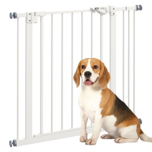 PawHut Dog Gate Stair Gate Pressure Fit Pets Barrier Auto Close for Doorway Hallway, 74-87cm Wide Adjustable, White