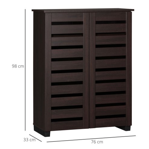 HOMCOM Narrow Shoe Cabinet for Entryway, 5-Tier Slim Shoe Storage Cabinet with 2 Slatted Doors and Adjustable Shelves for 15 Pairs, Dark Brown