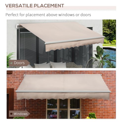 Outsunny 3 x 2m Manual Window Awning Canopy Garden Outdoor Shelter Patio Sun Shade UV Blocker Light Weight Aluminium Frame w/ Hand Crank Beige